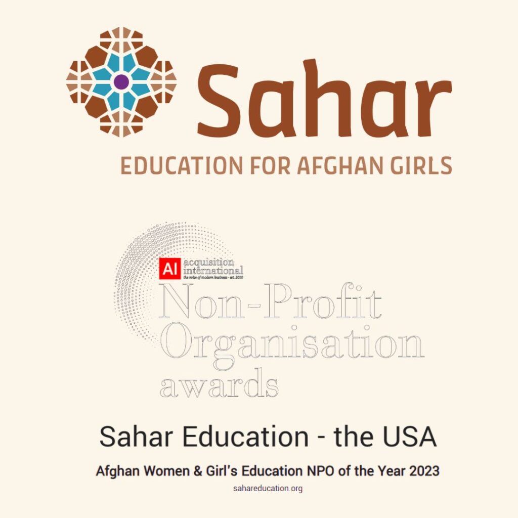 Sahar Education named NPO of the Year for Afghan Women & Girls Education!